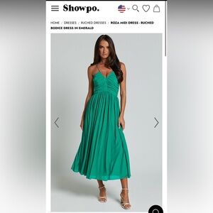 SHOWPO ROZA MIDI DRESS - RUCHED BODICE DRESS IN EMERALD - SIZE 4